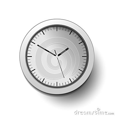 Wall clock in realistic style with shadow Vector Illustration